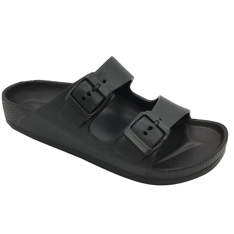 FUNKYMONKEY Men's Comfort Slides Double Buckle Adjustable EVA Flat Sandals (11 M US, Black/SPK) - Image 1